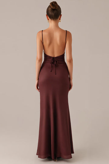 Robe formelle fourreau à bretelles spaghetti prune